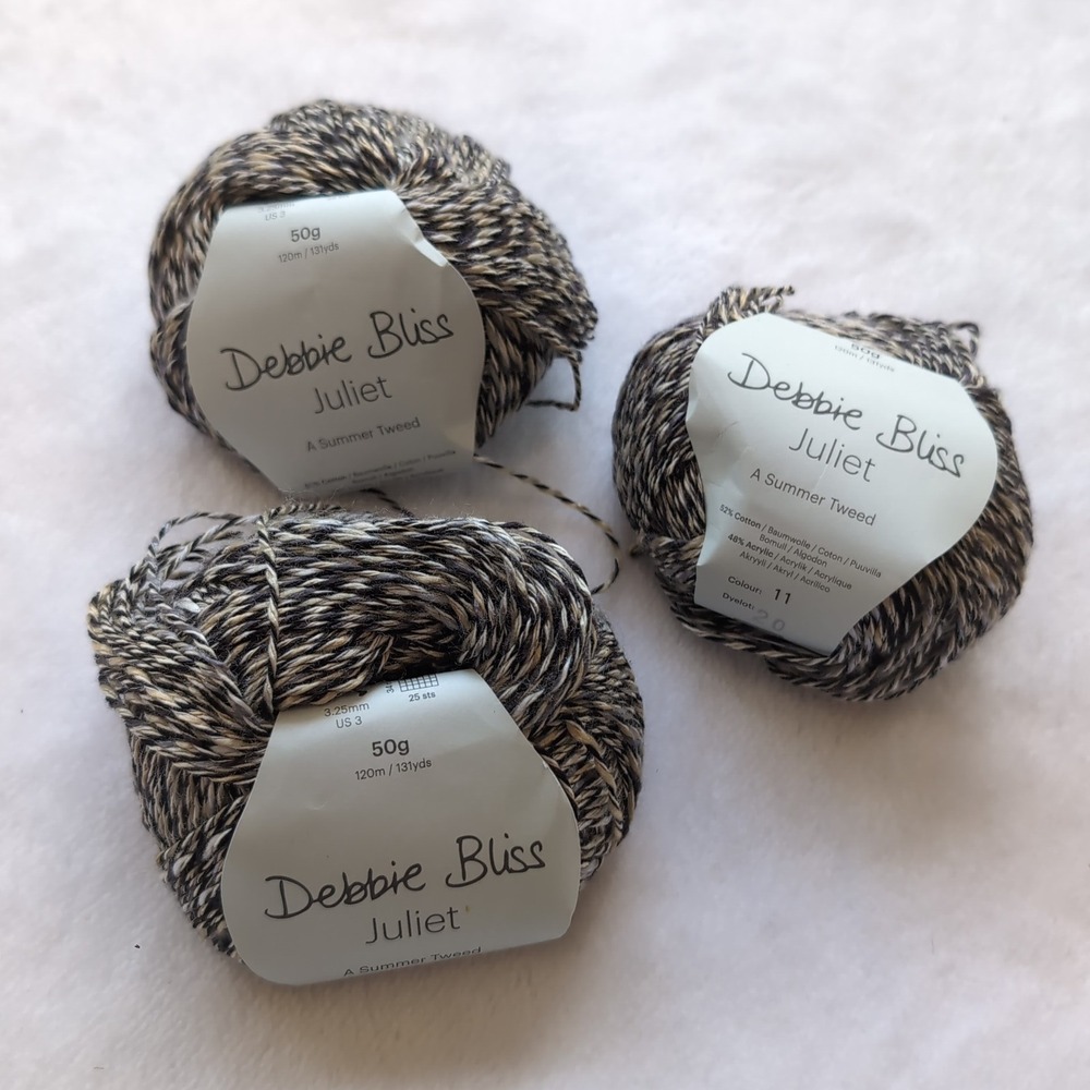 Debbie Bliss Juliet Yarn 3 Balls Black Tan White Summer Tweed Cotton Mix Italian
